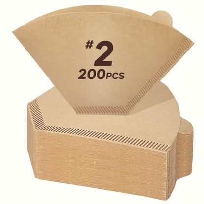 200 Count Coffee Filters #2 Unbleached Natural Paper Fits 2-6 Cup Makers - Reusable, Tear-Resistant