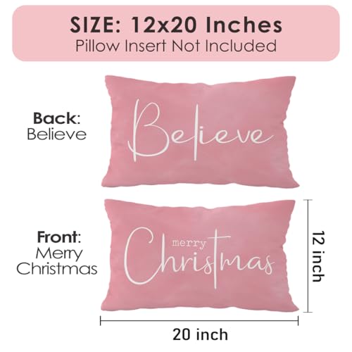 Pink Christmas Throw Pillow Cover 12x20 with Merry Christmas Design - Indoor Outdoor Home Decor - Variation: Pink Christmas