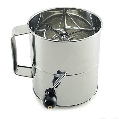 Norpro Polished Stainless Steel Hand Crank Sifter, 8 cups/64 ounces, silver