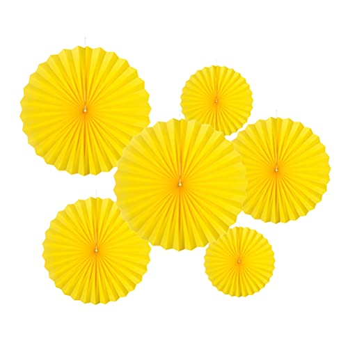 Yellow Paper Fans Hanging Decoration 6 Pack - Summer Party & Event Decor