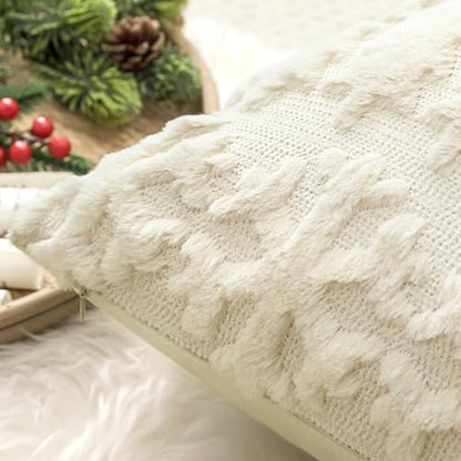 Artscope Snowflakes Christmas Pillow Covers 18x18 Set of 2 - Beige Snowflake Tree Variation