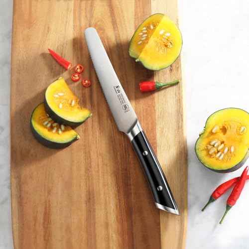 Cangshan HELENA Series 5-Inch Round-Tip Serrated Utility, Forged German Steel, Black, 505477