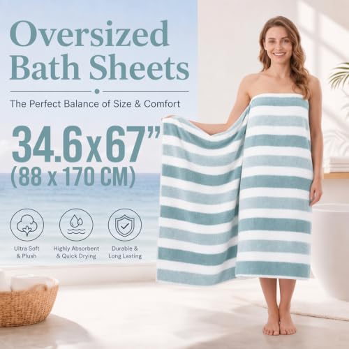 Large Microfiber Bath Towel Set - Light Green, 34.6 x 67 Inches, 4 Pieces
