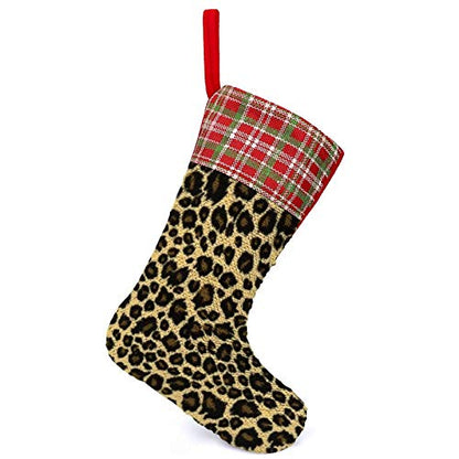 Reversible Sequin Christmas Stocking with Animal Leopard Design - Holiday Decor Gift Bag