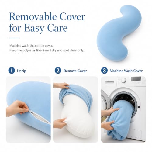 Blue S-Shaped Body Pillow for Side Sleepers with Cooling Cotton Cover - Support for Hips, Knees & Legs