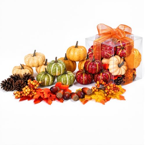Artificial Fall Pumpkins & Decor Set for Halloween Thanksgiving Home