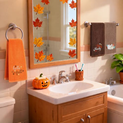 Fall Hand Towels for Bathroom - 3 Pack 13.4x29.5 Inches, Embroidered Autumn Decor
