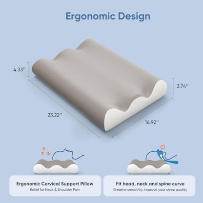 Sweetcrispy Cervical Neck Pillow Memory Foam Contour Pillow White & Light Grey Standard