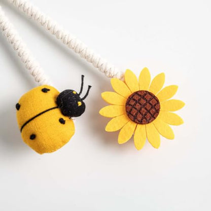 Sunflower Curtain Tiebacks with Ladybug Accent - 2 Pack, No Drill, Yellow