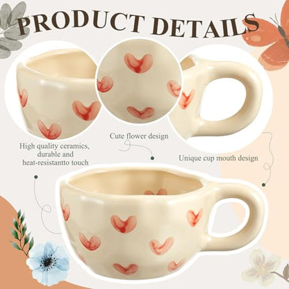 Vesici Floral Tea Cup Set Heart Rose Ceramic Mug with Spoon - 2 Pack