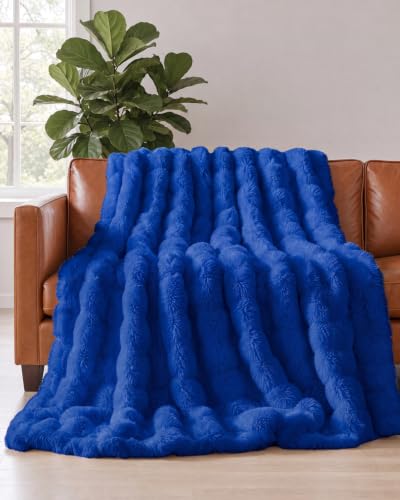 Kids Size Faux Fur Bubble Throw Blanket - Royal Blue, 43x55 Inches