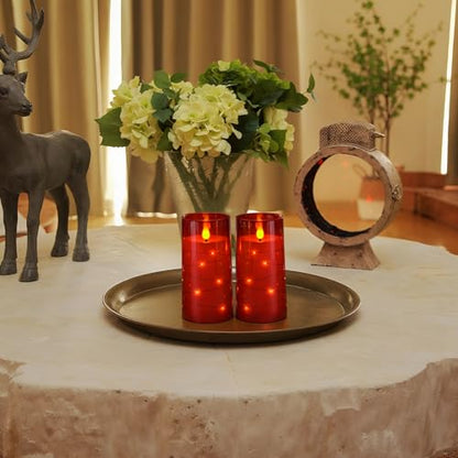 Red Flameless Candles 3x6 Inches with Remote Control - Flickering LED Pillar