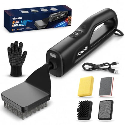 Electric Grill Brush with LED Light - Carbon Variation for Hot & Cold Cleaning