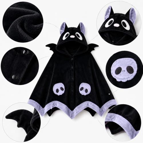 Wearable Bat Blanket Hoodie with Wings for Halloween Cosplay & Lounging