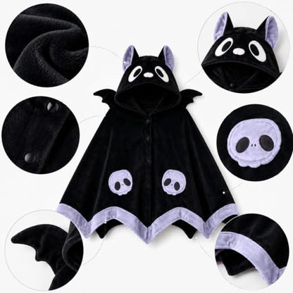 Wearable Bat Blanket Hoodie with Wings for Halloween Cosplay & Lounging