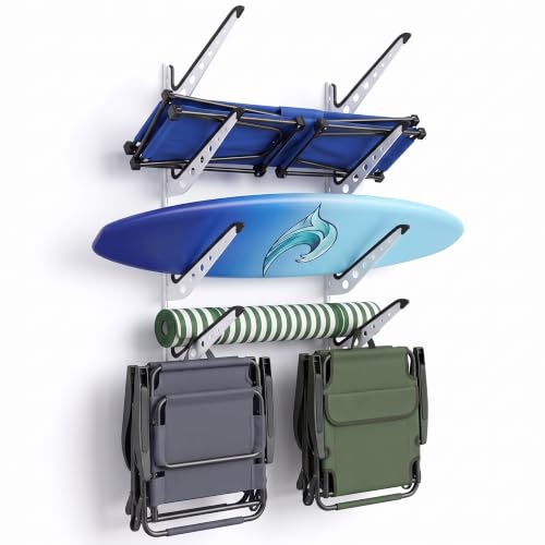 4-Tier Wall Mount Camping Chair & Surfboard Storage Rack for Garage