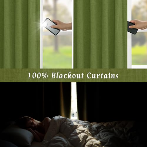 LAMIT Sage Green Blackout Linen Curtains 52W x 84L Pack of 2 - With White Liner