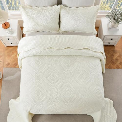 Oversize King Bedspread 120x120 Cream - Modern Pattern Lightweight Quilt Set