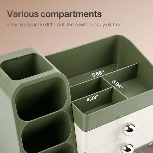 Large Capacity Makeup Organizer with Brush Holder - Green
