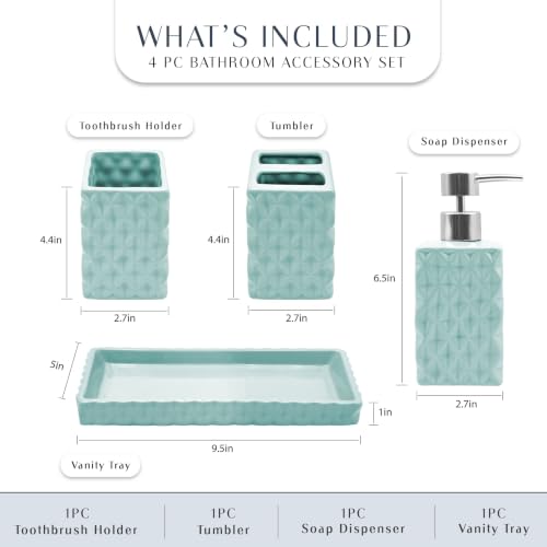 Home Weavers Turquoise 4-Piece Ceramic Bathroom Accessory Set with Lotion Dispenser