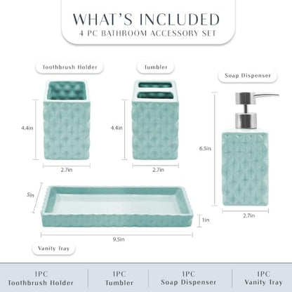 Home Weavers Turquoise 4-Piece Ceramic Bathroom Accessory Set with Lotion Dispenser