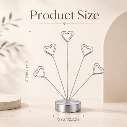 Heart-Shaped Photo Card Display Stand with 5 Clips - Metal Tabletop Decor