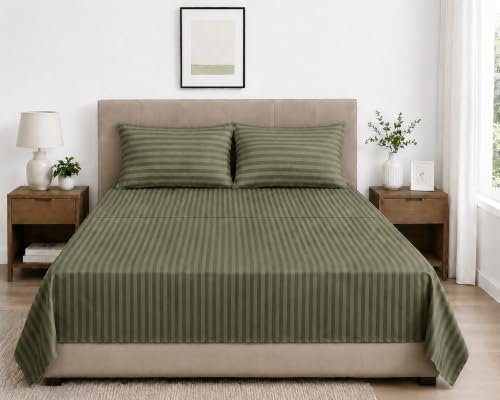 Moss Stripe 600-Thread Count Egyptian Cotton Bed Sheets Twin Set 12-14 Inch Deep Pockets