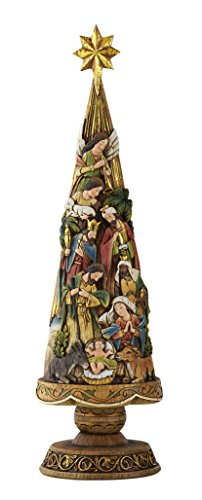 Nativity Christmas Tree Figurine with Antiqued Color - 20.75 Inch Religious Decor