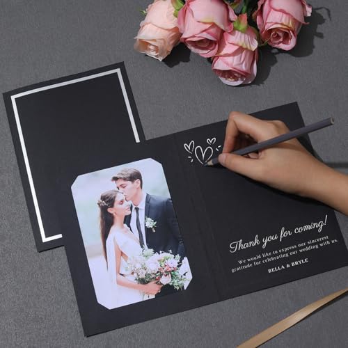 200 Pcs Black Photo Folders for 4x6 & 5x7 Pictures with Silver Trim - DIY Note Cards