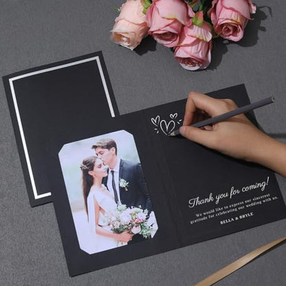200 Pcs Black Photo Folders for 4x6 & 5x7 Pictures with Silver Trim - DIY Note Cards