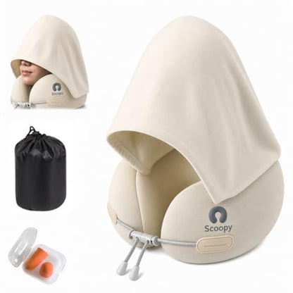 Travel Hooded Neck Pillow Memory Foam with Adjustable Hood & Washable Cover
