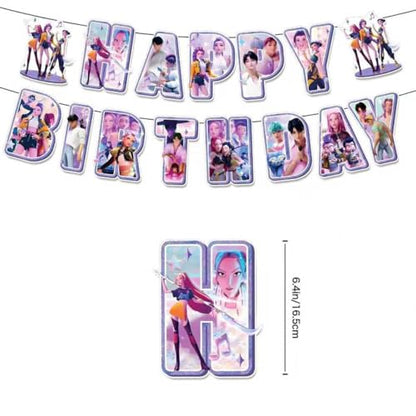 K Pop Demon Happy Birthday Banner with Decorative Pendants - Party Decor