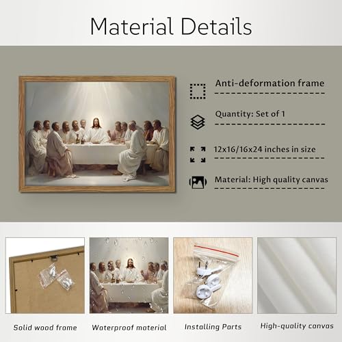 24x16 Inch Framed Last Supper Christian Wall Art Canvas Print - Jesus & Disciples Religious Decor