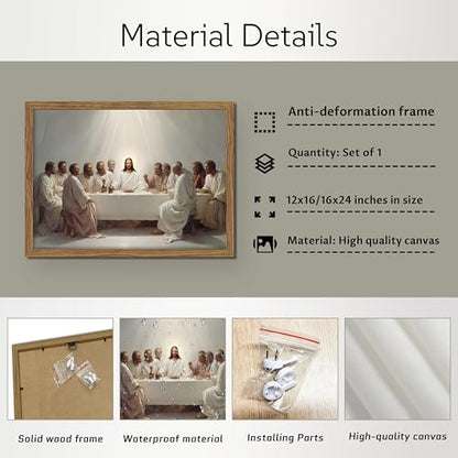 24x16 Inch Framed Last Supper Christian Wall Art Canvas Print - Jesus & Disciples Religious Decor