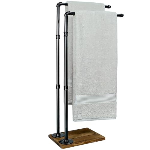 40 Inch Freestanding Towel Rack Bathroom Organizer Rustic Industrial Metal Wood