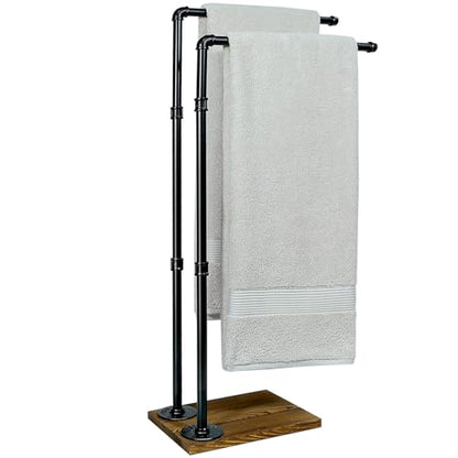 40 Inch Freestanding Towel Rack Bathroom Organizer Rustic Industrial Metal Wood