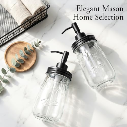 Black Glass Mason Jar Soap Dispenser Set - 16oz with Metal Pump, 2 Pack