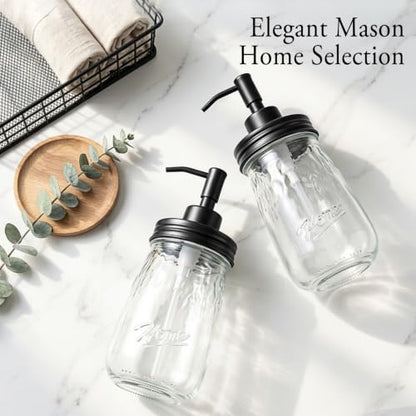 Black Glass Mason Jar Soap Dispenser Set - 16oz with Metal Pump, 2 Pack