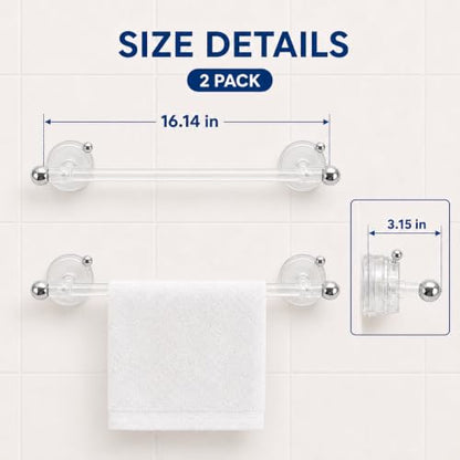 Transparent 16-Inch Suction Cup Towel Bar Set - No Drills, 2 Pack