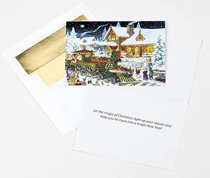 Christmas Card Set of 15 with Gold Foil Envelopes - Holiday Greeting Cards