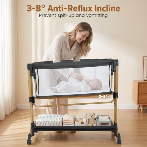 Onasti 3-in-1 Baby Bassinet Bedside Sleeper Grey - Convertible & Stable