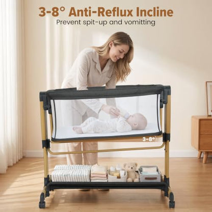Onasti 3-in-1 Baby Bassinet Bedside Sleeper Grey - Convertible & Stable