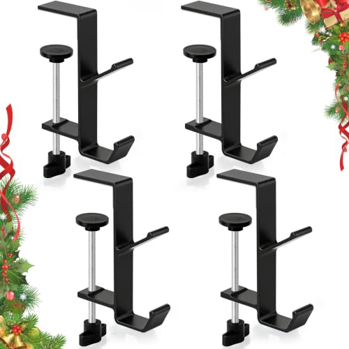 4 Pack Adjustable Stocking Holders for Mantle - XL Black, Fits 0.3-3.46 Inches
