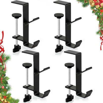 4 Pack Adjustable Stocking Holders for Mantle - XL Black, Fits 0.3-3.46 Inches