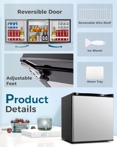 Mini Fridge with Freezer - 1.7 Cu.Ft Compact Silver Refrigerator