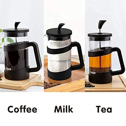 YiiMO French Press Coffee Maker, 34 Oz Large Glass Pitcher 4 Level Filter System Café Carafe Teapot plus Stainless Coffee Spoon n Cleaner Brush for Hot Cold Brew