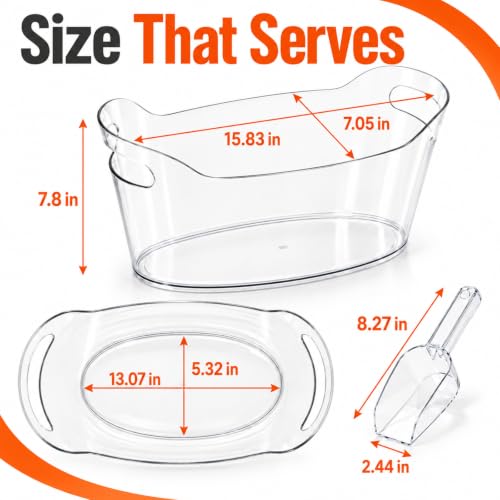 2 Pack Clear Plastic Ice Buckets with Scoops for Parties and Events