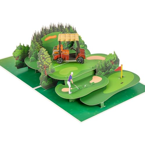 GUUEIG 3D Golf Cart Pop-Up Card - Unique Birthday, Anniversary, Father's Day Gift for Golf Enthusiasts - Golf Card Variation