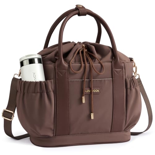 LOVEVOOK Insulated Drawstring Lunch Bag for Women - Brown / 10.5 Inch