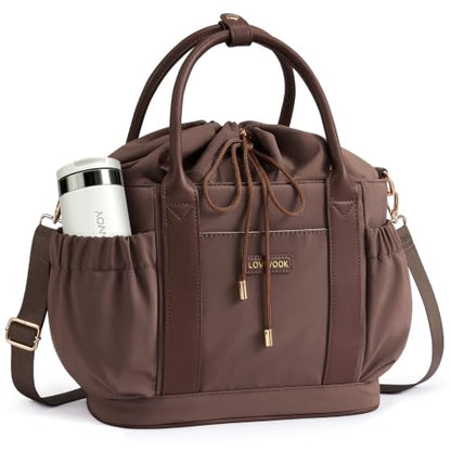 LOVEVOOK Insulated Drawstring Lunch Bag for Women - Brown / 10.5 Inch